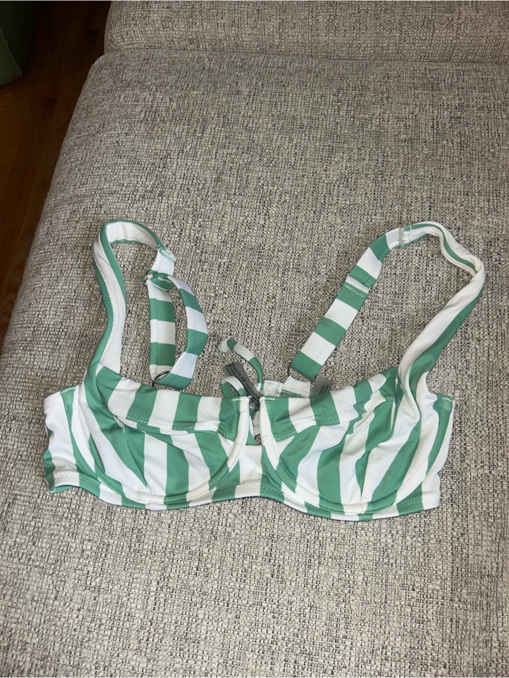 Victoria's Secret Green and White Striped Bikini Top